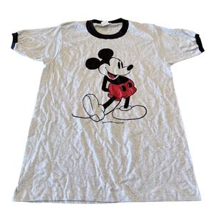 Vtg Tropix Togs Mickey Mouse Ringer T-Shirt Gray Single Stitch L Walt Disney USA